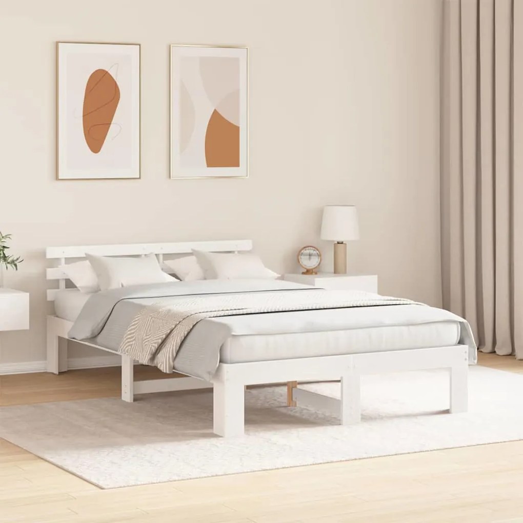 Estrutura de Cama Branca de Pinho Branca Madeira Sólida