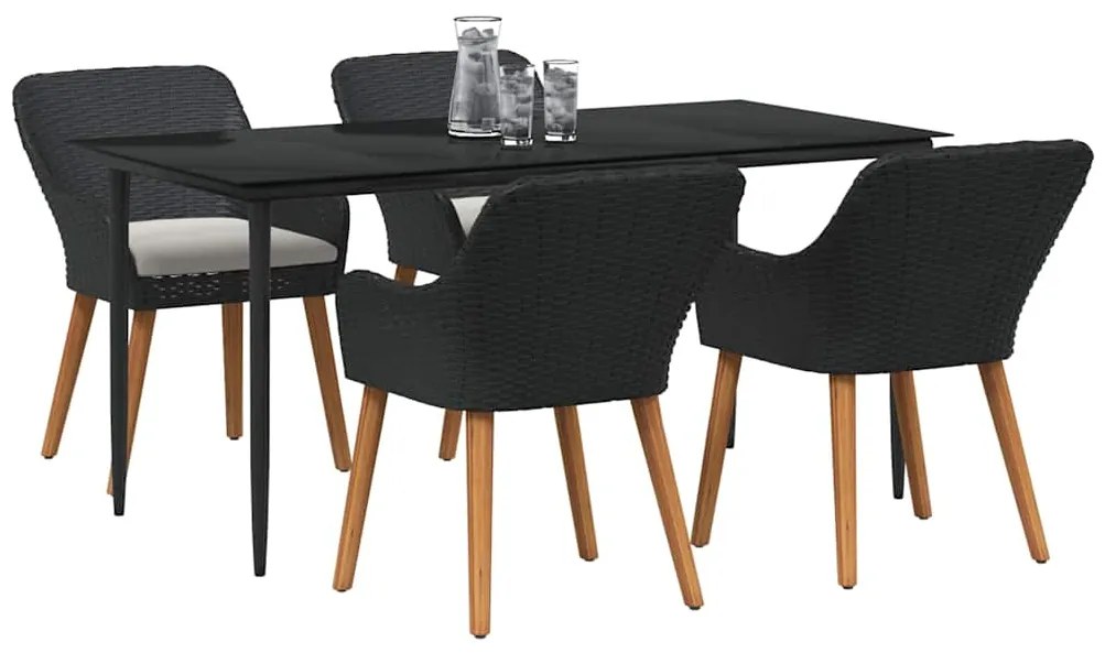 Conjunto de Jantar de Jardim com 5 Peças em Rattan Preto