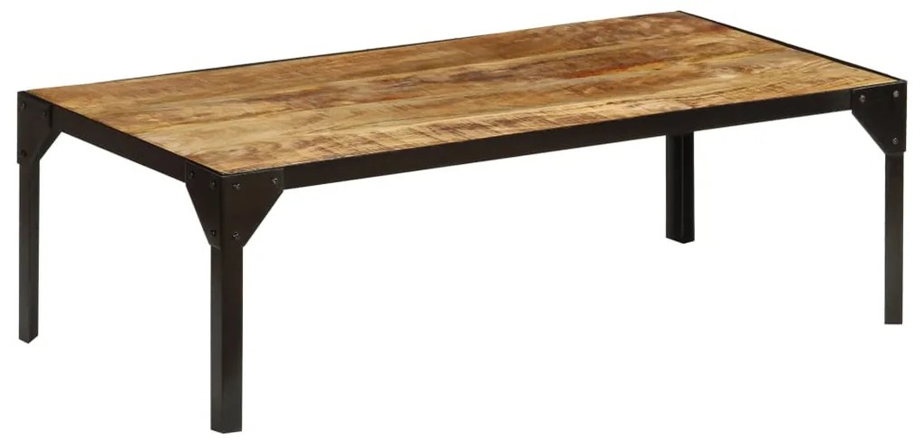 Mesa de centro madeira de mangueira maciça áspera e aço 110 cm