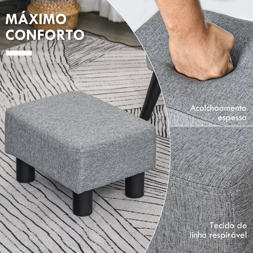 Apoio para os Pés de Sala de Estar Banco Retangular com Estrutura de Madeira para Sala de Estar 40x30x24 cm Cinzento