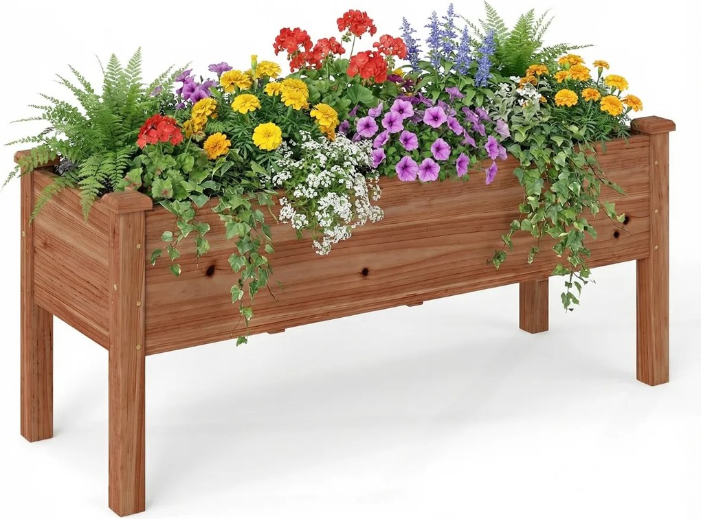 Floreira jardim elevada de madeira de abeto 120 x 43,5 x 51 cm com 5 orifícios de drenagem Café