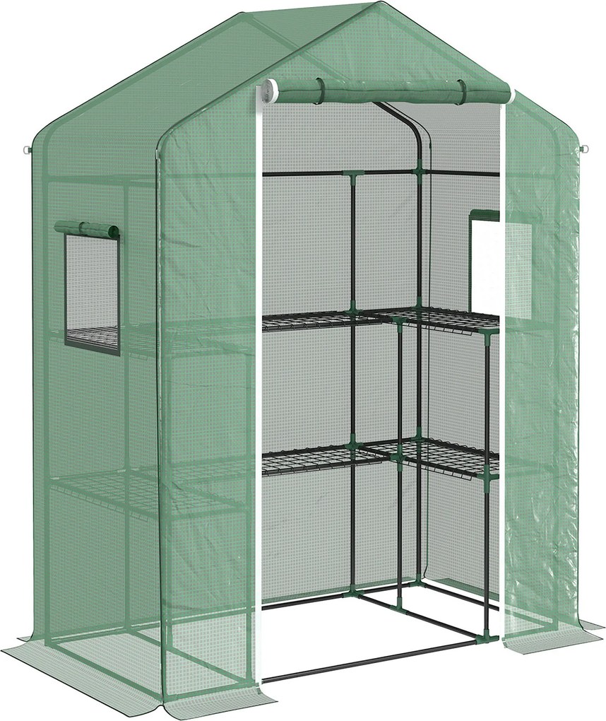 Outsunny Estufa de Jardim com 1 Porta 2 Janelas e Prateleiras de 2 Níveis em Forma de U para Cultivo de Plantas 140x73x190 cm Verde | Aosom Portugal