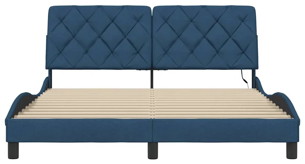 Estrutura de cama com LED sem colchão 160x200 cm tecido azul