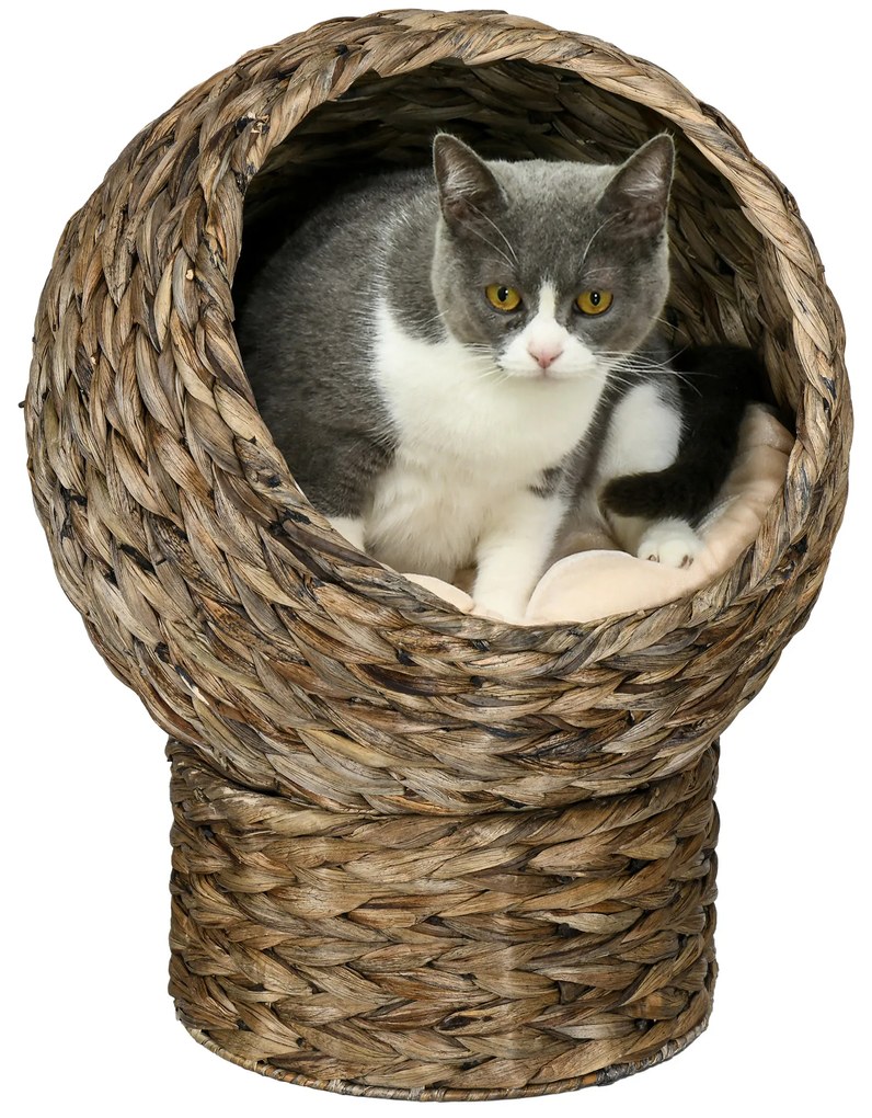 Cama para Gatos Caverna para Gatos Desmontável com Almofada Amovível 42x33x52 cm Castanho Escuro e Bege