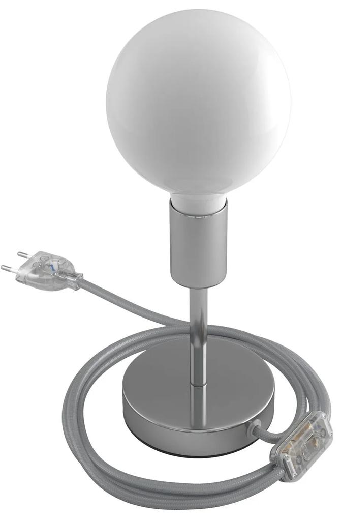 Alzaluce - metal table lamp with fabric cable switch and 2 poles plug - 10 cm / Chrome