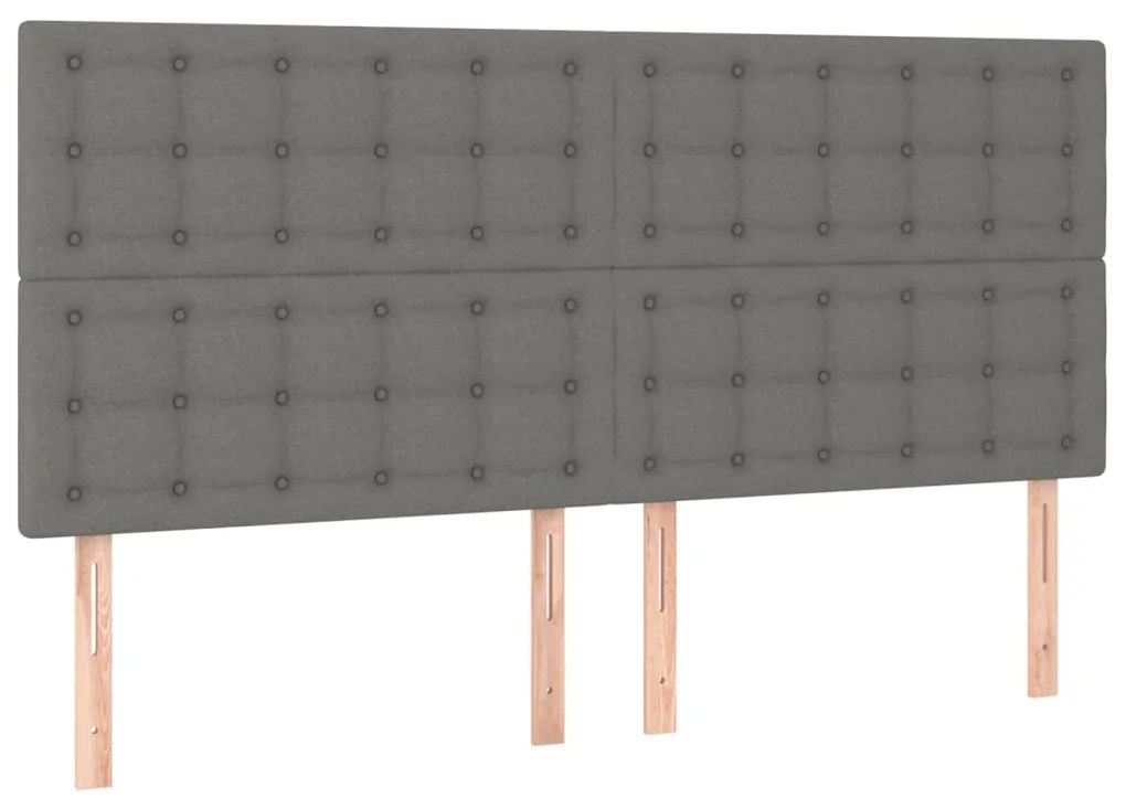 Cabeceira de cama c/ LED tecido 160x5x118/128 cm cinza-escuro