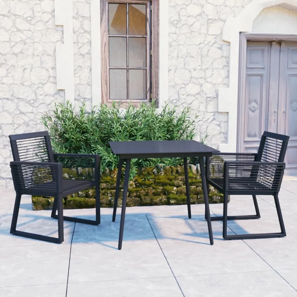 3 pcs conjunto de jantar para jardim vime de PVC preto