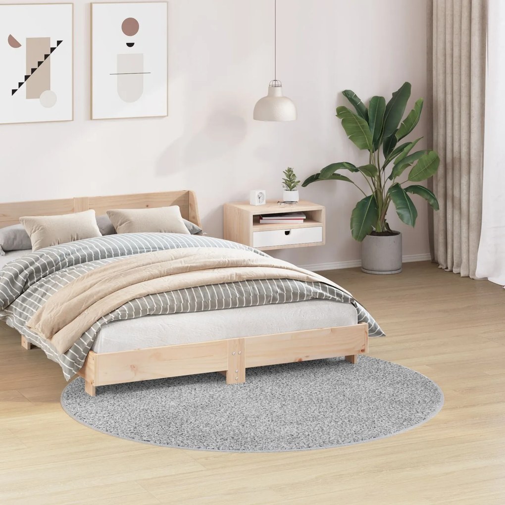 Tapete Shaggy vidaXL com Costura de Látex Cinza ø160 cm