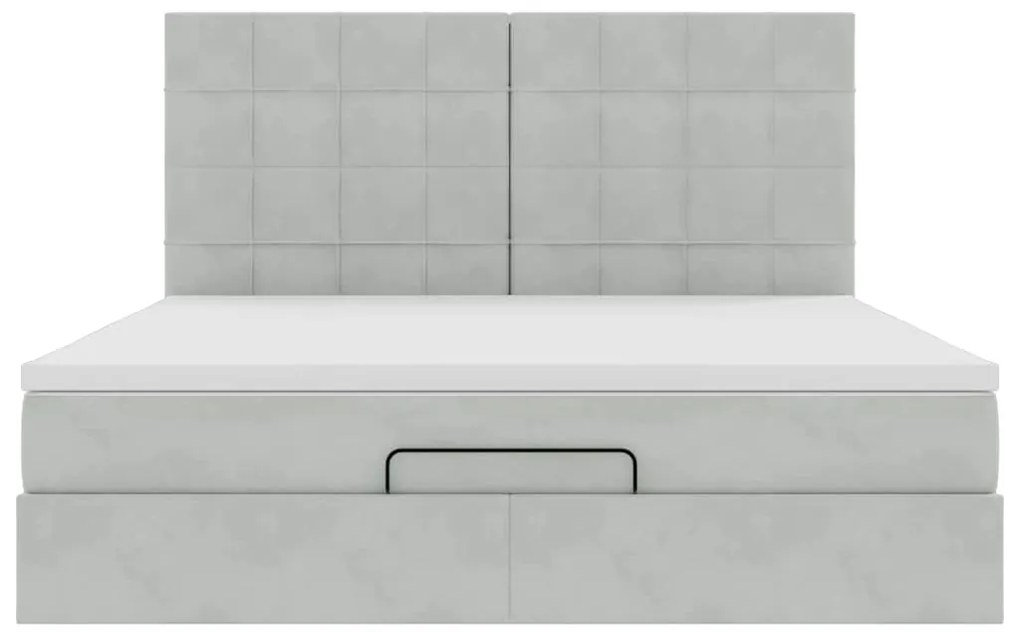 Estrutura cama otomana colchões 180x200cm veludo cinzento claro