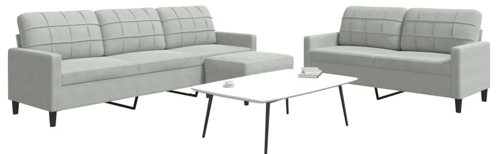 vidaXL 3 pcs conjunto de sofás com almofadões veludo cinzento-claro