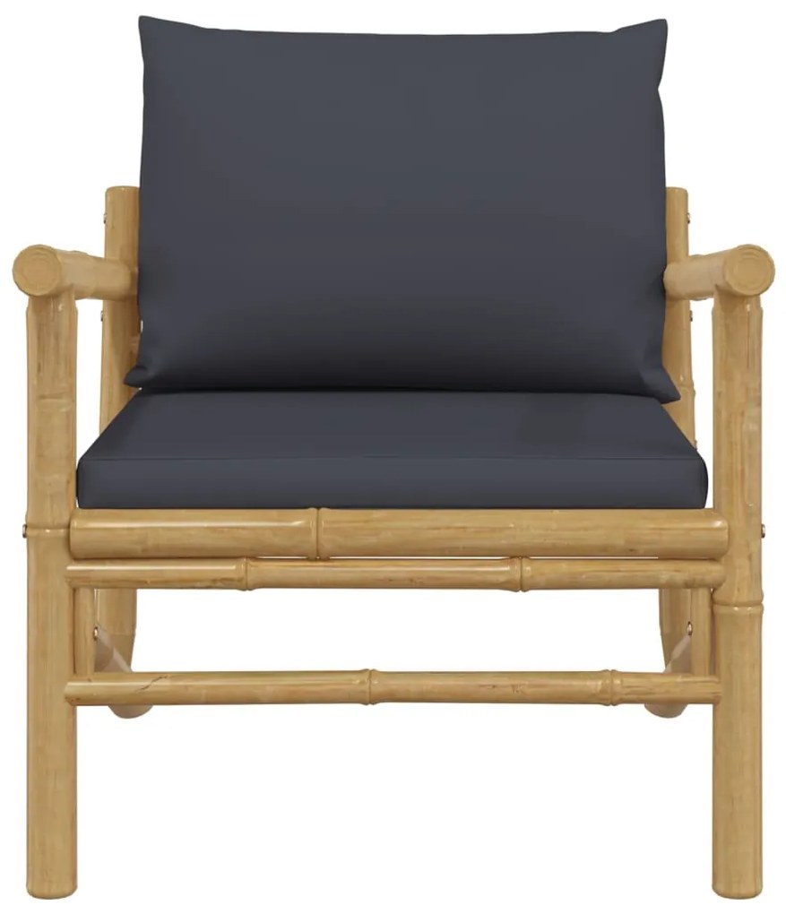 Cadeiras de jardim 2 pcs bambu c/ almofadões cinzento-escuro