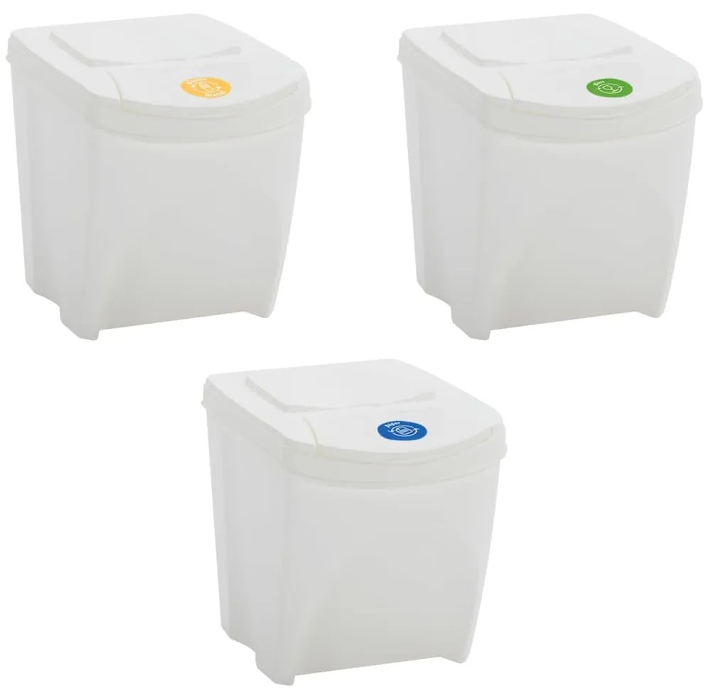 Caixotes do lixo empilháveis 3 pcs 75 L polipropileno branco