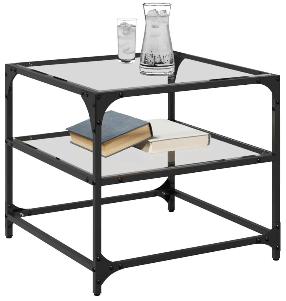 Mesas de centro c/ topo vidro transparente 2 pcs 50x50x45cm aço