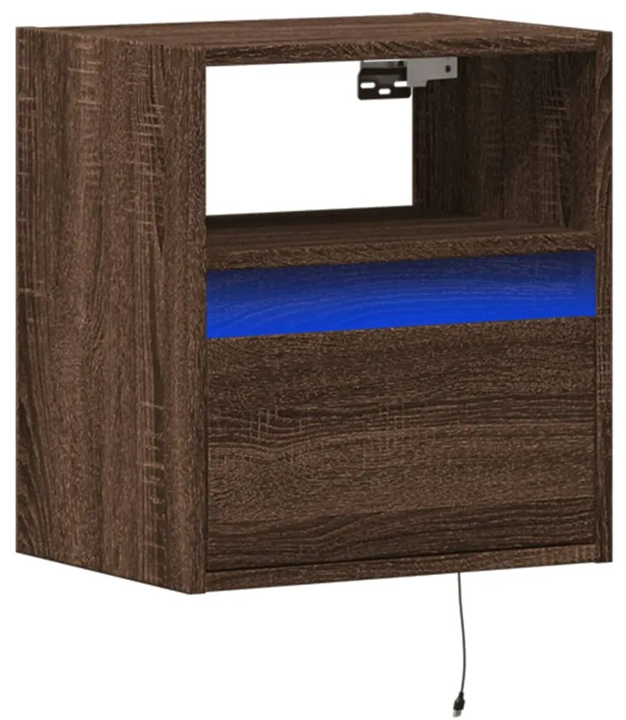 Móvel de parede p/ TV c/ luzes LED 41x31x45cm carvalho castanho