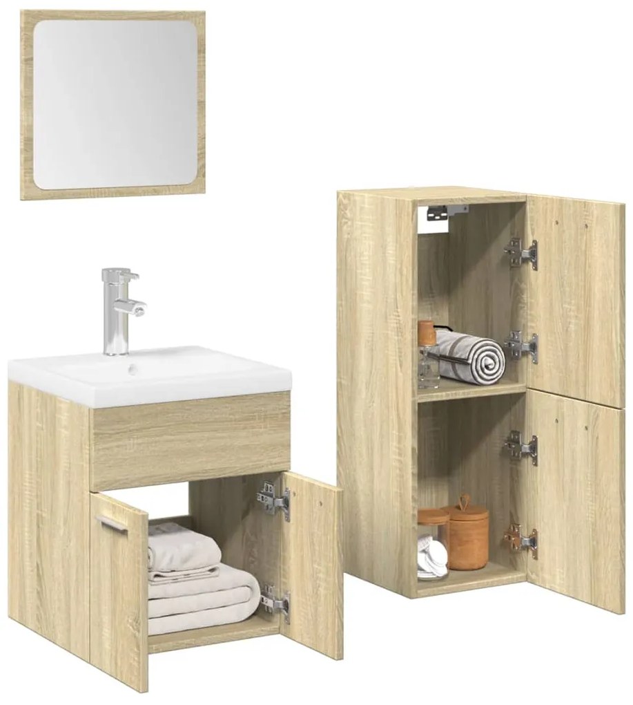 vidaXL 3 pcs conj. móveis casa banho derivados madeira carvalho sonoma