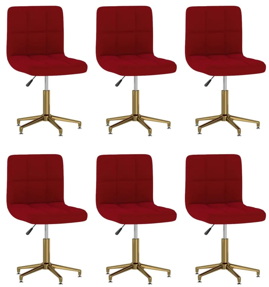vidaXL Cadeiras de jantar giratórias 6 pcs veludo vermelho tinto