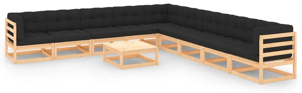 10 pcs conj. lounge jardim c/ almofadões pinho maciço antracite