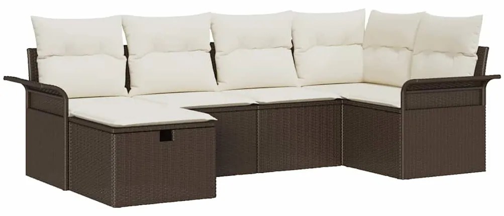 Conjunto de Sofá de Jardim de 6 peças com Almofadas Castanho Rattan Po