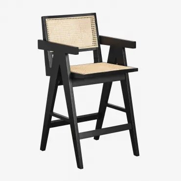 Pacote De 2 Bancos Altos Lali 65 Cm Em Madeira De Freixo E Rattan Preto Claro - Sklum