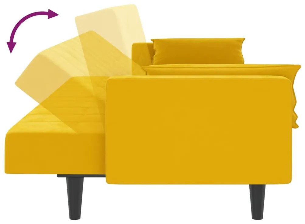 Sofá-cama 2 lugares com duas almofadas veludo amarelo