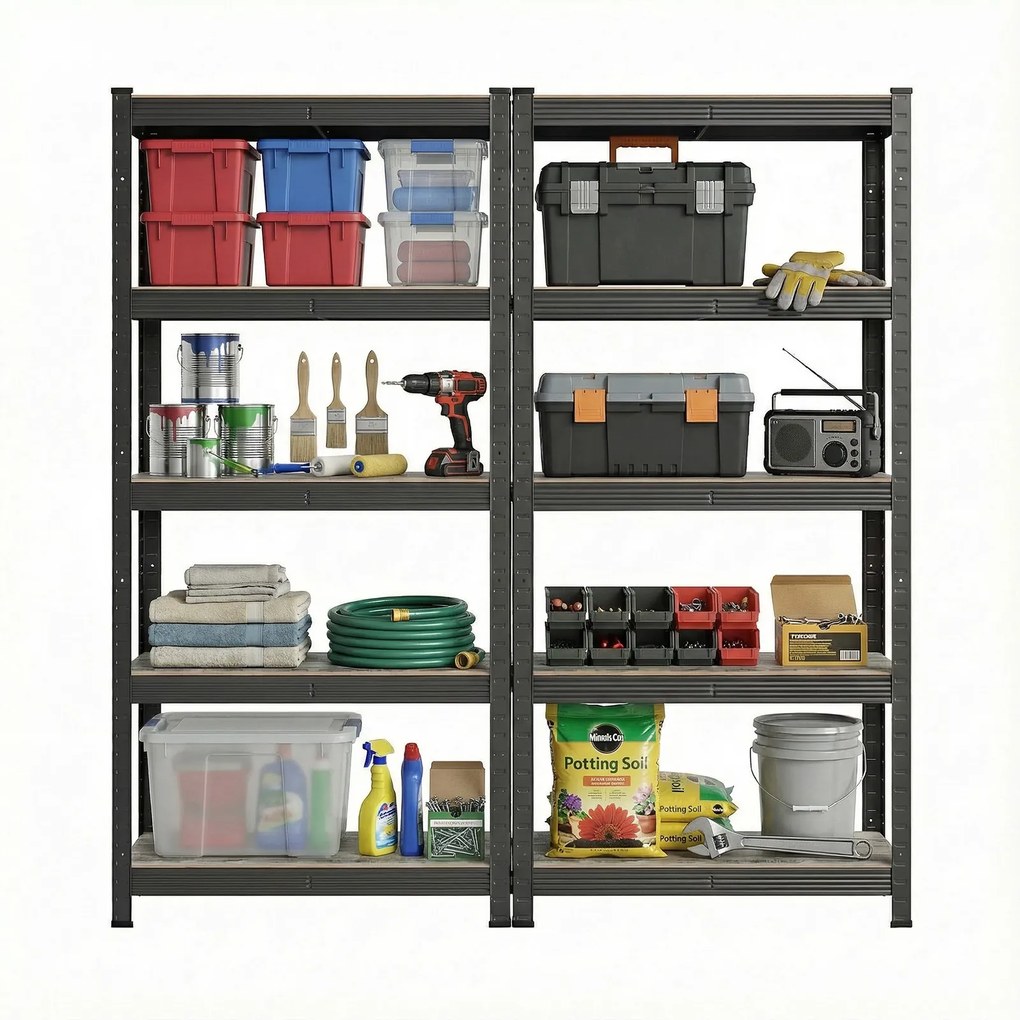 Conjunto de 2 estantes de armazenamento 180 x 90 x 40 cm cinza-preto