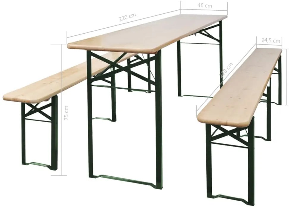 Mesa de cerveja dobrável c/ 2 bancos 220 cm madeira de abeto