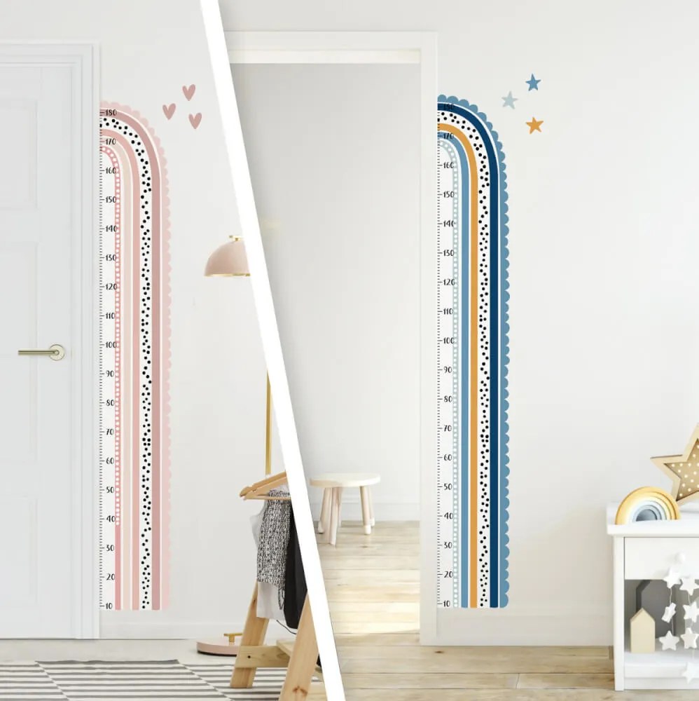 Fita métrica de parede para quarto de criança – Arco-íris em duas cores 180 cm