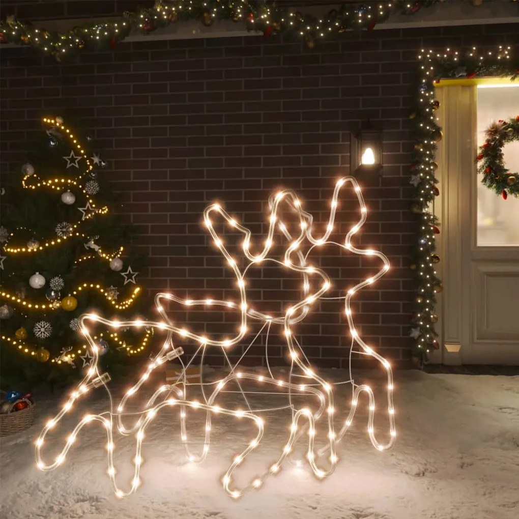 3154294 vidaXL Figuras de rena de Natal + LEDs 2pcs 57x55x4,5 cm branco quente