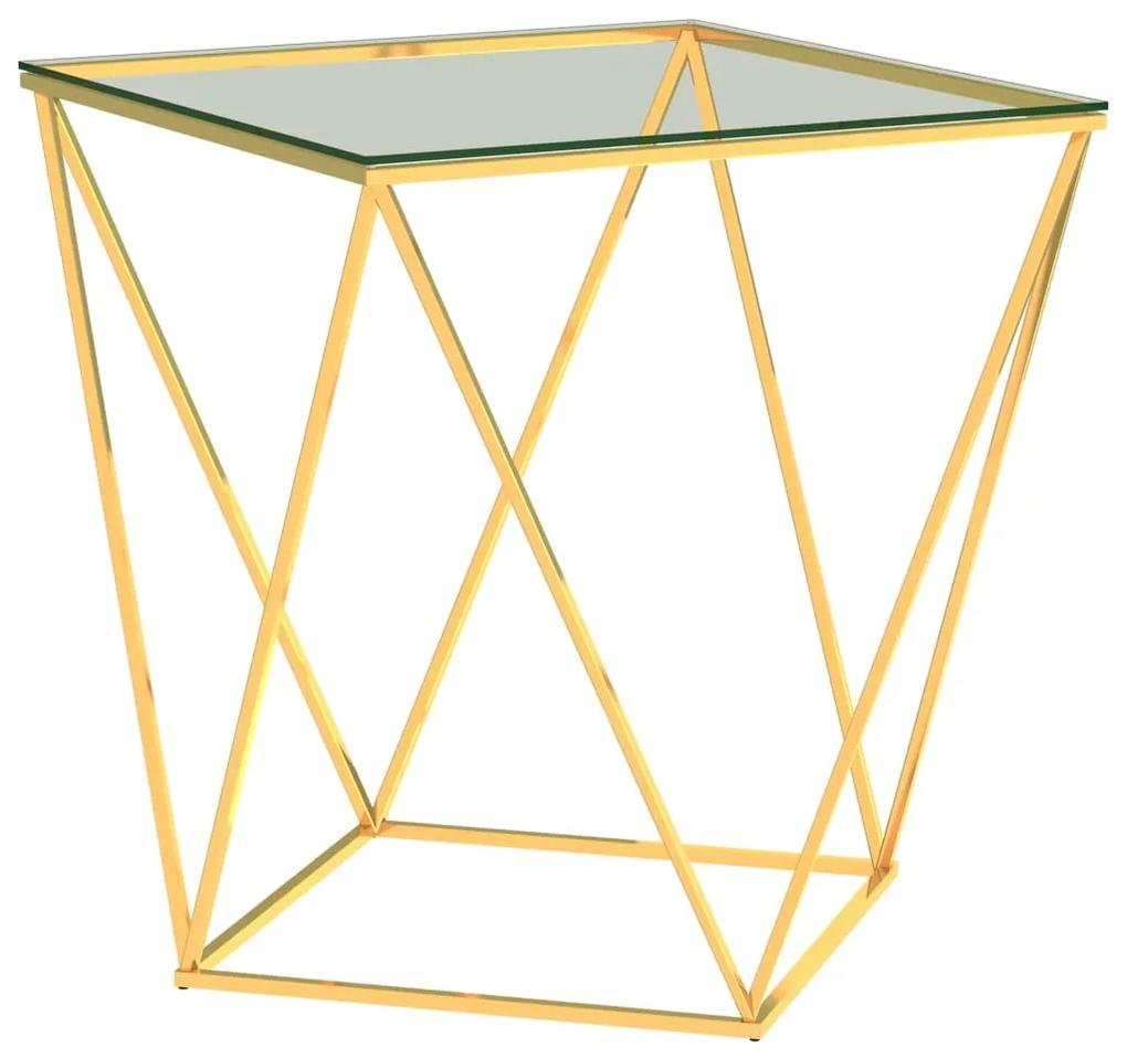 289034 vidaXL Mesa de centro 50x50x55cm aço inoxidável dourado e transparente