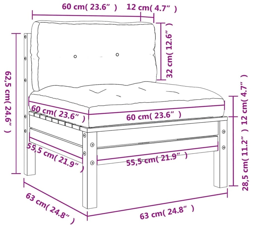 Sofás sem braços p/ jardim 2 pcs c/ almofadões pinho impregnado