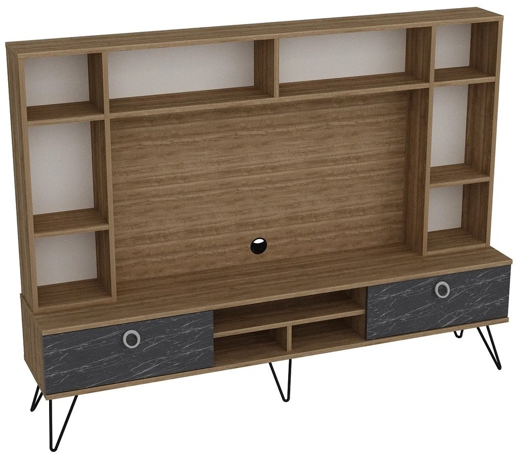 Móvel TV Lorenz – Nogueira e Preto – 180x135,7x35,2 cm