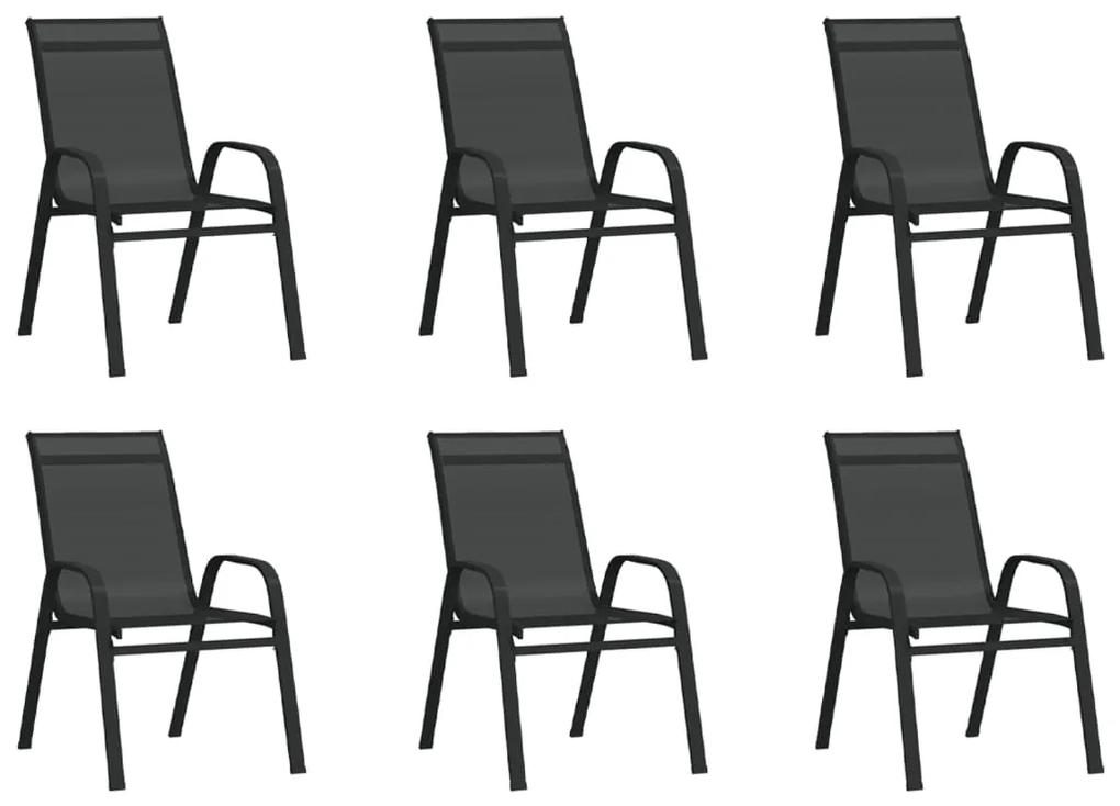 Cadeiras de jardim empilháveis 6 pcs textilene preto
