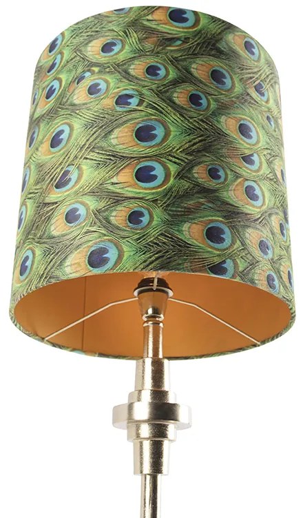 Candeeiro de mesa Art Déco dourado com abajur de veludo com design de pena de pavão 40 cm - Diverso Art Deco