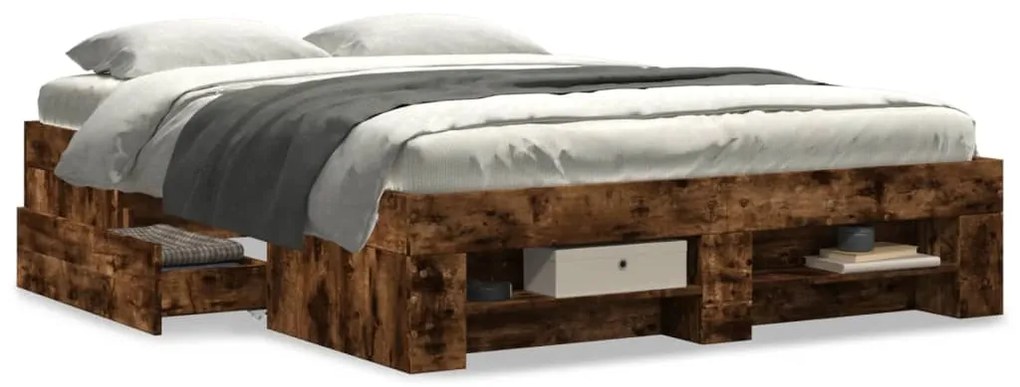 Estrutura de cama 135x190 cm derivados madeira carvalho fumado