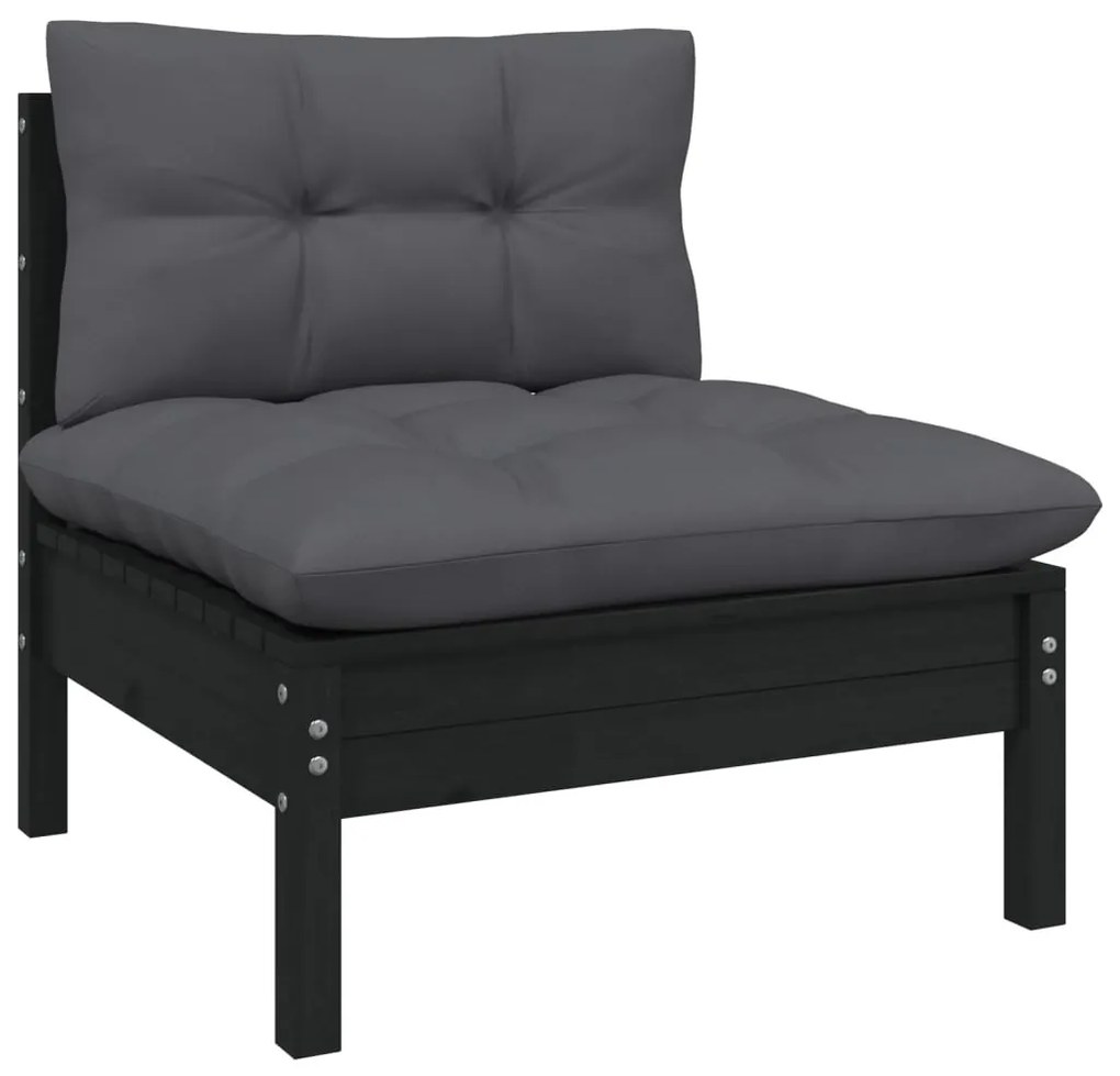 14 pcs conjunto lounge de jardim c/ almofadões pinho preto