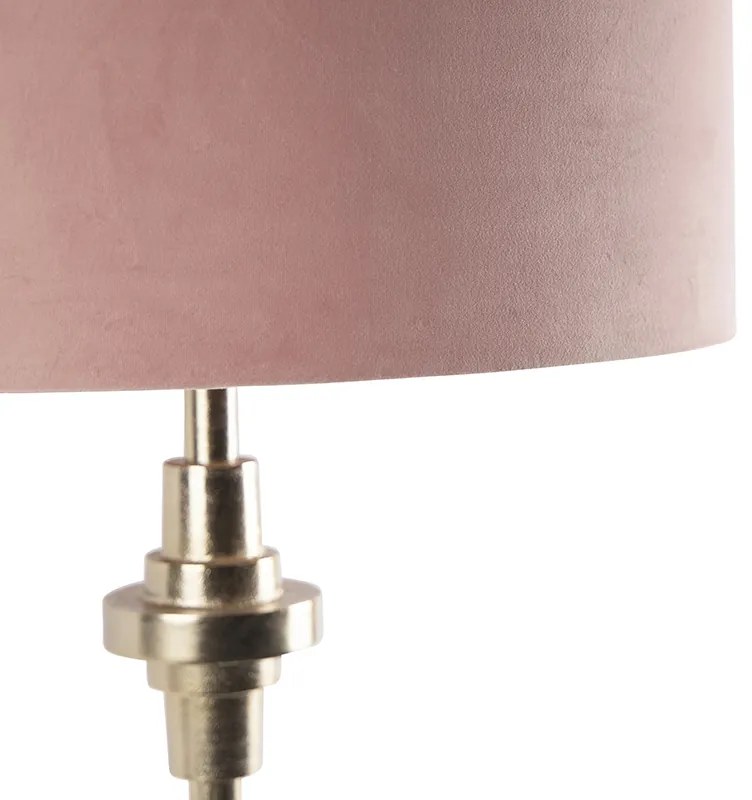 Candeeiro de mesa Art Deco dourado com abajur de veludo rosa 50 cm - Diverso Art Deco