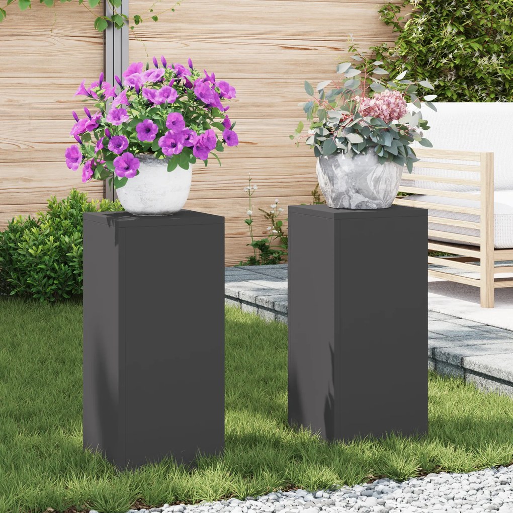 vidaXL Suportes para Plantas Externos Pilar 2 pcs Preto 24x24x55 cm Aço