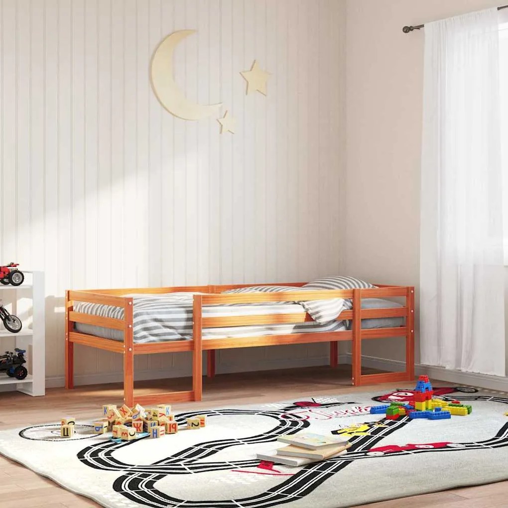 Estrutura de cama infantil 75x190 cm pinho maciço castanho-mel
