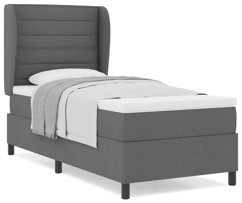 Cama Box com Colchão Cinza Escuro 90x200 cm, Tecido