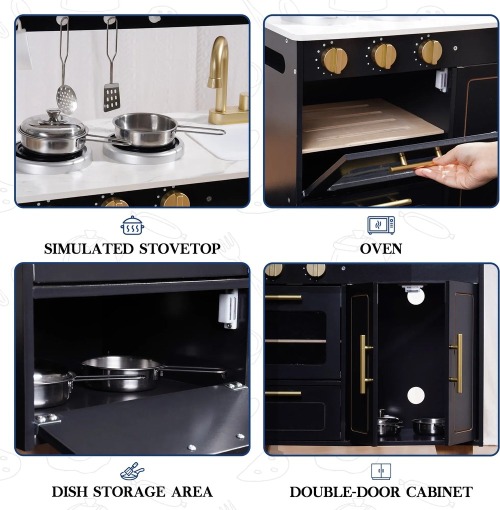Cozinha Brincar de Madeira 80 x 57,6 x 49,5 cm Obsidian