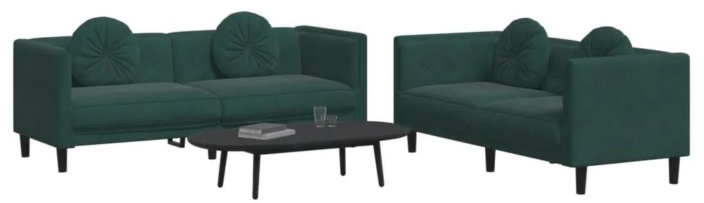 2 pcs conjunto de sofás com almofadas veludo verde-escuro