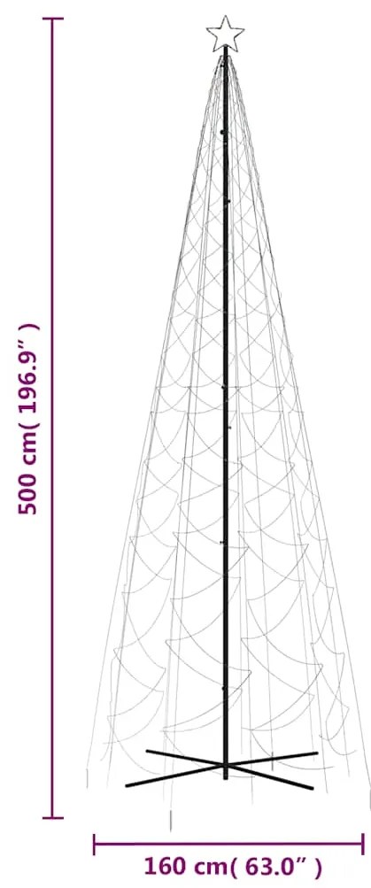 Árvore de Natal em cone 1400 luzes LED 160x500 cm colorido