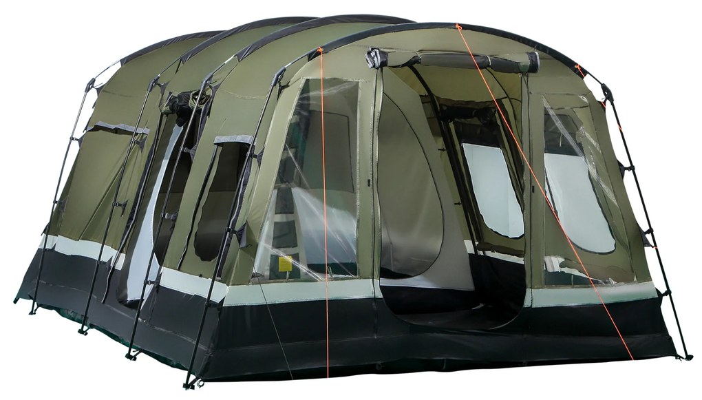 Outsunny Tenda de Campismo Familiar 6 Pessoas Tenda Campismo Impermeável PU3000mm com 3 Portas 6 Janelas 455x320x215cm Verde | Aosom Portugal