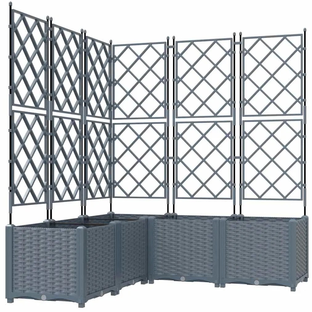 Jardineira com Treliça 5 pcs Cinzento-claro 120x120x143 cm