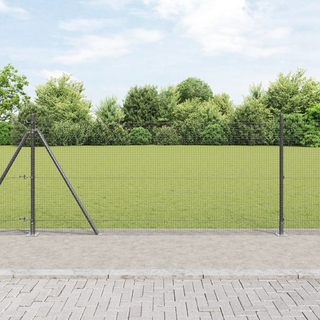 Conjunto de Poste para Cerca Conjunto de 2 Cinza Metal 25 x 1 m