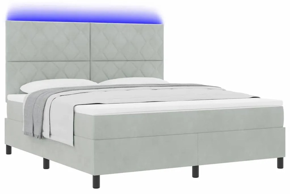Cama Box Spring vidaXL com Colchão e Luz LED Cinza Claro 180x200 cm Ve