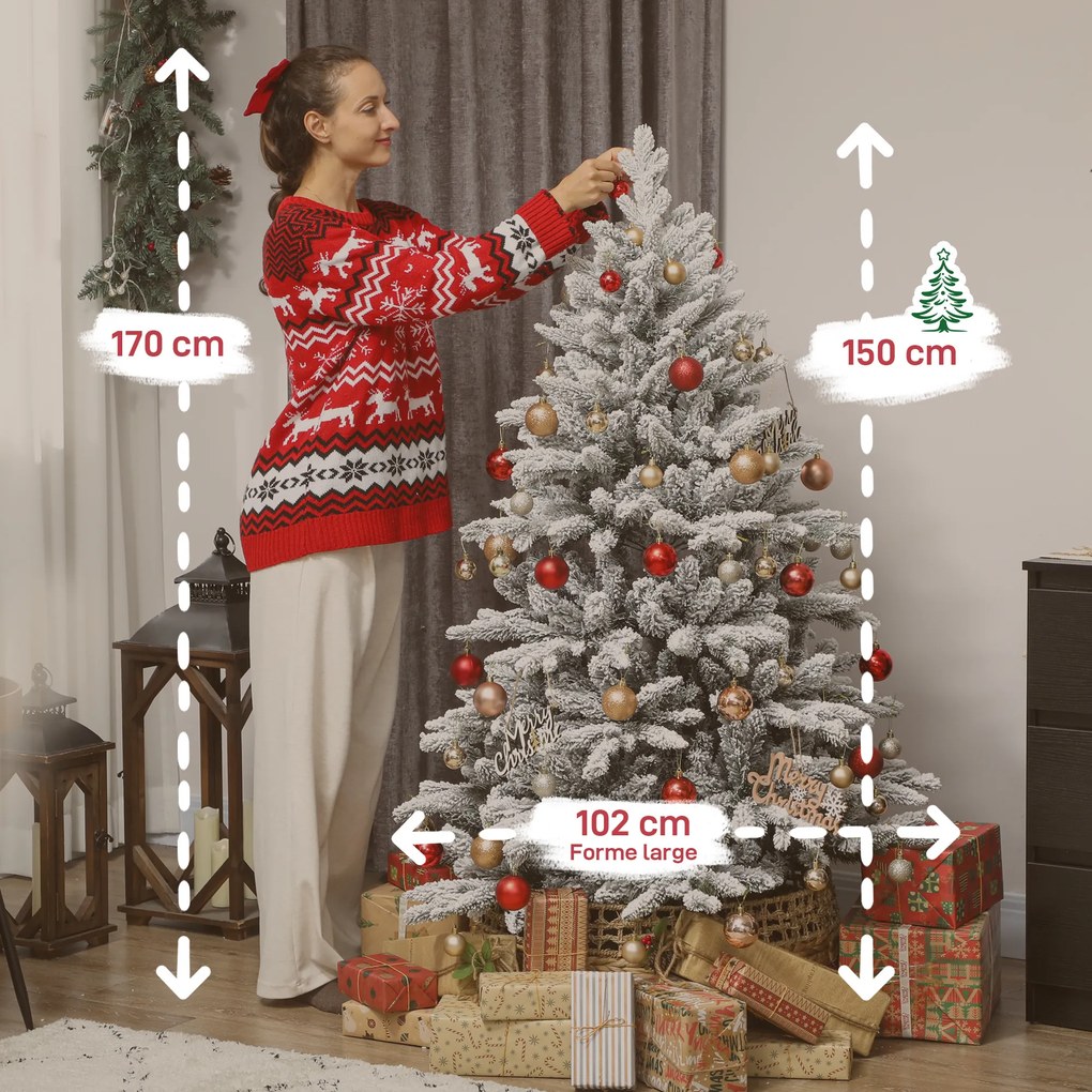 Árvore de Natal Artificial, 102 x 102 x 150 cm, Com Neve Flocada, Verde