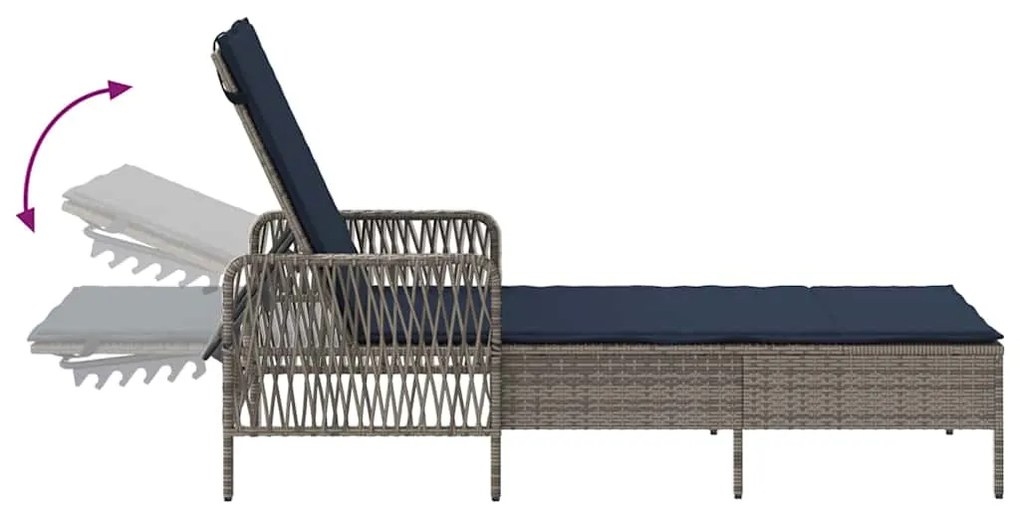 Espreguiçadeira Cinza Rattan PE 157 x 55 x 92 cm Dobrável