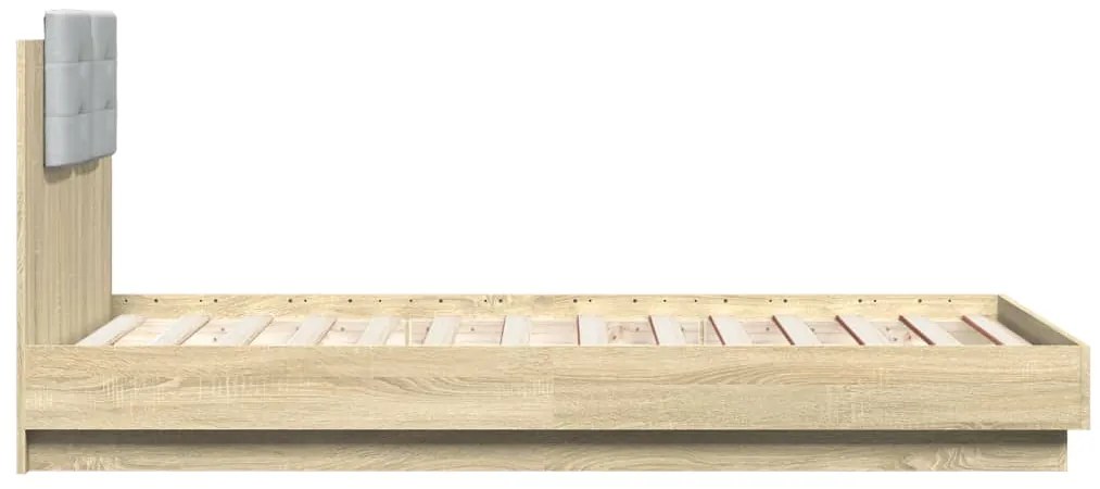 Estrutura cama c/ cabeceira/luzes LED 75x190 cm carvalho sonoma