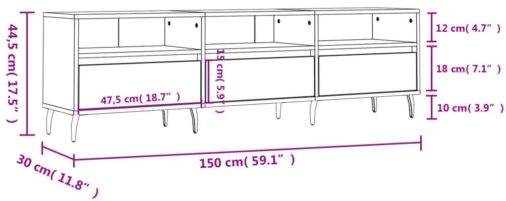 Móvel de TV 150x30x44,5 cm derivados de madeira cinza cimento